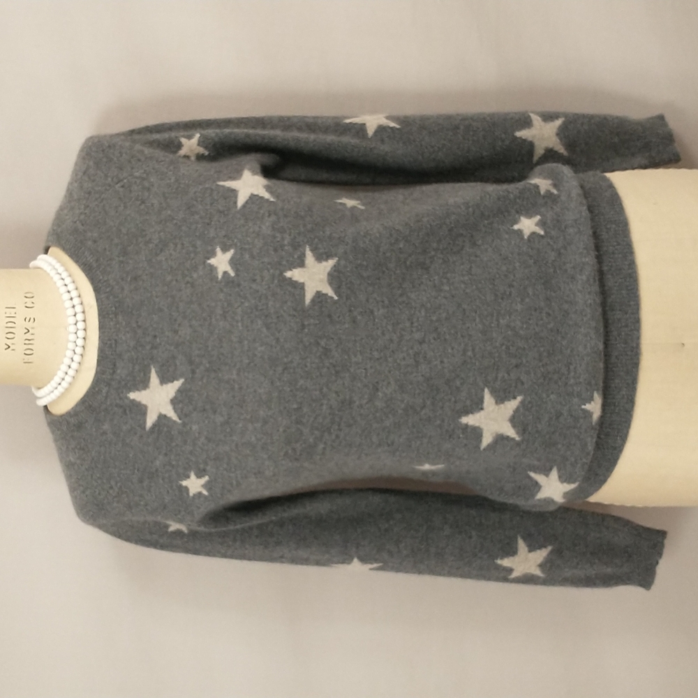Quality Cashmere Sweater Buff Stars n Gray Pullover Raglan Sleeve Crew Neck Soft